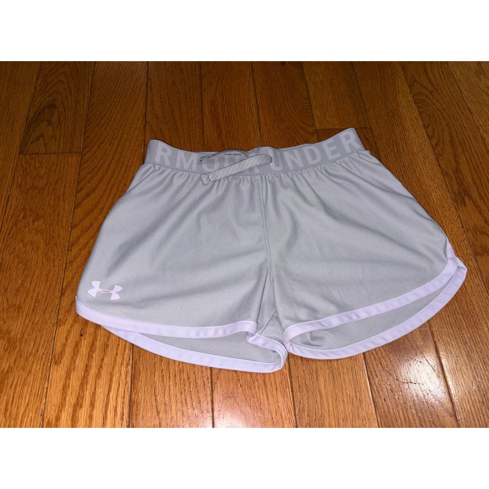 Under Armour Girls Gray HeatGear Athletic Shorts Loose Fit Size Youth Medium YMD